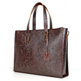 Handcrafted Full Grain Leather Briefcase with Floral Embossing, Vintage Laptop Tote Bag for Men & Women | Fits 16" Laptop | Leather Shoulder & Crossbody Work Bag or Weekend & Overnight Bags