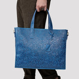 Handcrafted Full Grain Leather Briefcase with Floral Embossing, Vintage Laptop Tote Bag for Men & Women | Fits 16" Laptop | Leather Shoulder & Crossbody Work Bag or Weekend & Overnight Bags