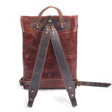 Handcrafted Full Grain Leather Roll-Top Backpack | Men's Vintage Business Commuter Laptop Travel Backpack