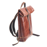 Handcrafted Full Grain Leather Roll-Top Backpack | Men's Vintage Business Commuter Laptop Travel Backpack