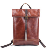 Handcrafted Full Grain Leather Roll-Top Backpack | Men's Vintage Business Commuter Laptop Travel Backpack