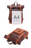 Handcrafted Full Grain Leather Roll-Top Backpack | Men's Vintage Laptop Travel & Hiking Backpack