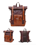 Handcrafted Full Grain Leather Roll-Top Backpack | Men's Vintage Laptop Travel & Hiking Backpack