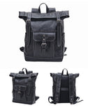 Handcrafted Full Grain Leather Roll-Top Backpack | Men's Vintage Laptop Travel & Hiking Backpack