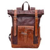 Handcrafted Full Grain Leather Roll-Top Backpack | Men's Vintage Laptop Travel & Hiking Backpack