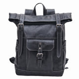 Handcrafted Full Grain Leather Roll-Top Backpack | Men's Vintage Laptop Travel & Hiking Backpack