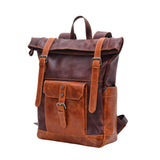 Handcrafted Full Grain Leather Roll-Top Backpack | Men's Vintage Laptop Travel & Hiking Backpack