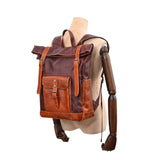 Handcrafted Full Grain Leather Roll-Top Backpack | Men's Vintage Laptop Travel & Hiking Backpack
