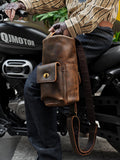 Handcrafted Full Grain Leather Round Barrel Bag | Men's Vintage Motorcycle Crossbody Sling Bag