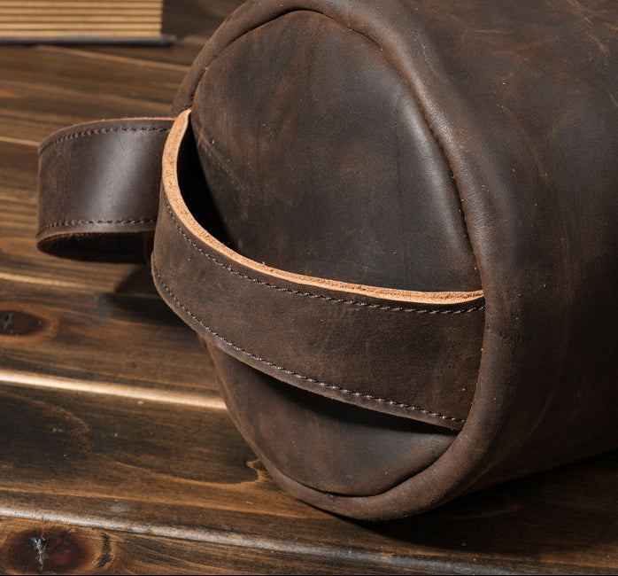 Handcrafted Full Grain Leather Round Barrel Bag | Men's Vintage Motorcycle Crossbody Sling Bag