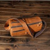 Handcrafted Full Grain Leather Round Barrel Bag | Men's Vintage Motorcycle Crossbody Sling Bag