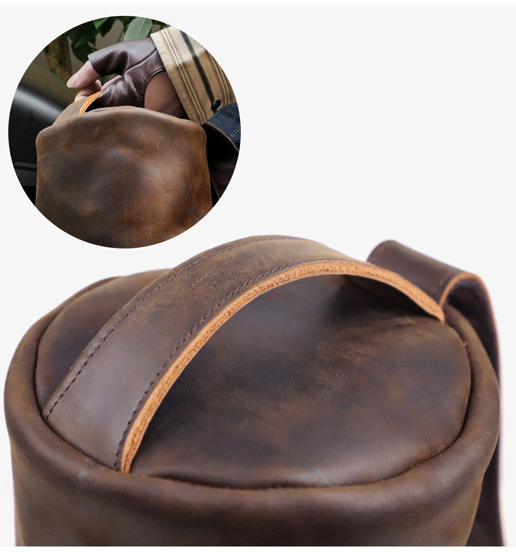 Handcrafted Full Grain Leather Round Barrel Bag | Men's Vintage Motorcycle Crossbody Sling Bag