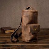 Handcrafted Full Grain Leather Round Barrel Bag | Men's Vintage Motorcycle Crossbody Sling Bag
