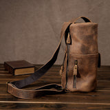 Handcrafted Full Grain Leather Round Barrel Bag | Men's Vintage Motorcycle Crossbody Sling Bag