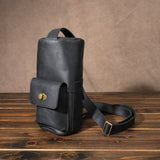 Handcrafted Full Grain Leather Round Barrel Bag | Men's Vintage Motorcycle Crossbody Sling Bag
