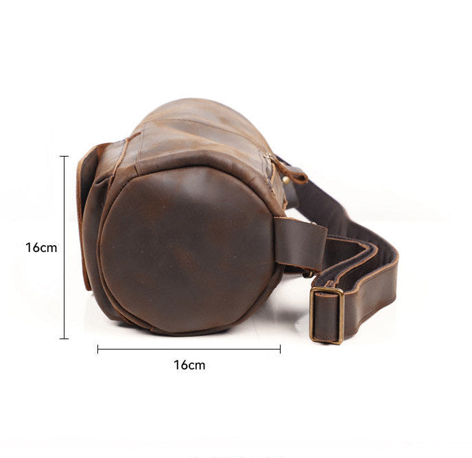 Handcrafted Full Grain Leather Round Barrel Bag | Men's Vintage Motorcycle Crossbody Sling Bag