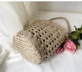 Handcrafted Full Grain Leather Woven Crossbody Bag, Vintage Romantic Lattice Basket Bucket Bag, Hollow-Out Cowhide Cylindrical Crossbody for Women Handbag Pearl White