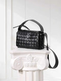 Handcrafted Intrecciato Mini Bag with Flap, Designer Weaven Calfskin Leather Crossbody & Top Handle Box Bag