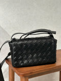 Handcrafted Intrecciato Mini Bag with Flap, Designer Weaven Calfskin Leather Crossbody & Top Handle Box Bag