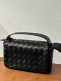 Handcrafted Intrecciato Mini Bag with Flap, Designer Weaven Calfskin Leather Crossbody & Top Handle Box Bag
