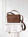 Handcrafted Intrecciato Mini Bag with Flap, Designer Weaven Calfskin Leather Crossbody & Top Handle Box Bag
