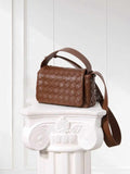 Handcrafted Intrecciato Mini Bag with Flap, Designer Weaven Calfskin Leather Crossbody & Top Handle Box Bag