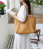 Handcrafted Leather Tote Bag | Grain Leather Large Tote Bag Yellow Colour, Birthday gift for her