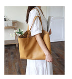 Handcrafted Leather Tote Bag | Grain Leather Large Tote Bag Yellow Colour, Birthday gift for her