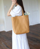 Handcrafted Leather Tote Bag | Grain Leather Large Tote Bag Yellow Colour, Birthday gift for her