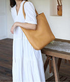Handcrafted Leather Tote Bag | Grain Leather Large Tote Bag Yellow Colour, Birthday gift for her