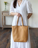 Handcrafted Leather Tote Bag | Grain Leather Large Tote Bag Yellow Colour, Birthday gift for her