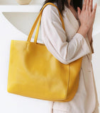 Handcrafted Leather Tote Bag | Grain Leather Large Tote Bag | Birthday gift for her, yellow, Shell Pink, Caramel, Black Blue Gift For Her
