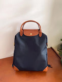 Handcrafted Luxury Women's Nylon Backpack, Large Laptop Bag, Waterproof Oxford Nylon with Cowhide Leather Trim