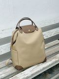 Handcrafted Luxury Women's Nylon Backpack, Large Laptop Bag, Waterproof Oxford Nylon with Cowhide Leather Trim