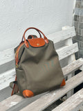 Handcrafted Luxury Women's Nylon Backpack, Large Laptop Bag, Waterproof Oxford Nylon with Cowhide Leather Trim
