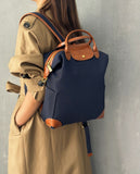 Handcrafted Luxury Women's Nylon Backpack, Large Laptop Bag, Waterproof Oxford Nylon with Cowhide Leather Trim