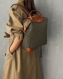 Handcrafted Luxury Women's Nylon Backpack, Large Laptop Bag, Waterproof Oxford Nylon with Cowhide Leather Trim