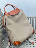 Handcrafted Luxury Women's Nylon Backpack, Large Laptop Bag, Waterproof Oxford Nylon with Cowhide Leather Trim