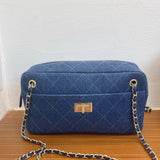 Handcrafted Quilted Suede Cowhide Camera Bag | Women's Chain Shoulder Bag with Turn-Lock Clasp