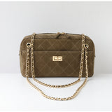Handcrafted Quilted Suede Cowhide Camera Bag | Women's Chain Shoulder Bag with Turn-Lock Clasp