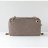 Handcrafted Quilted Suede Cowhide Camera Bag | Women's Chain Shoulder Bag with Turn-Lock Clasp