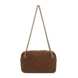 Handcrafted Quilted Suede Cowhide Camera Bag | Women's Chain Shoulder Bag with Turn-Lock Clasp