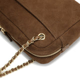 Handcrafted Quilted Suede Cowhide Camera Bag | Women's Chain Shoulder Bag with Turn-Lock Clasp
