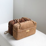 Handcrafted Quilted Suede Cowhide Camera Bag | Women's Chain Shoulder Bag with Turn-Lock Clasp