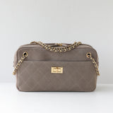 Handcrafted Quilted Suede Cowhide Camera Bag | Women's Chain Shoulder Bag with Turn-Lock Clasp