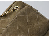 Handcrafted Quilted Suede Cowhide Camera Bag | Women's Chain Shoulder Bag with Turn-Lock Clasp