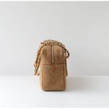 Handcrafted Quilted Suede Cowhide Camera Bag | Women's Chain Shoulder Bag with Turn-Lock Clasp