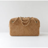 Handcrafted Quilted Suede Cowhide Camera Bag | Women's Chain Shoulder Bag with Turn-Lock Clasp