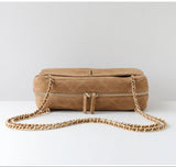 Handcrafted Quilted Suede Cowhide Camera Bag | Women's Chain Shoulder Bag with Turn-Lock Clasp
