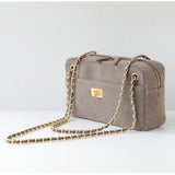 Handcrafted Quilted Suede Cowhide Camera Bag | Women's Chain Shoulder Bag with Turn-Lock Clasp
